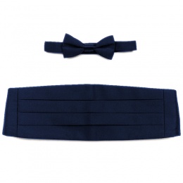 Boys Navy Satin Cummerbund and Dickie Bow Tie Box Set